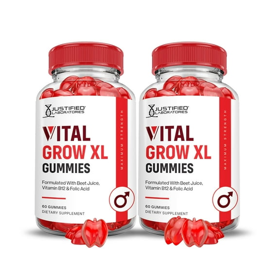 (2 Pack) Vital Grow XL Performance Gummies 1000MG Advanced Formula Formulated with ACV Pomegranate Beet Juice Powder B12 Vegan Non GMO 120 Gummys