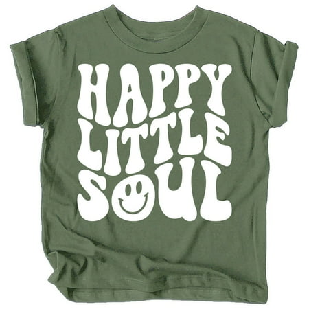 

Olive Loves Apple Happy Little Soul Retro Girls Shirts White on Military Green Shirt 18 Months