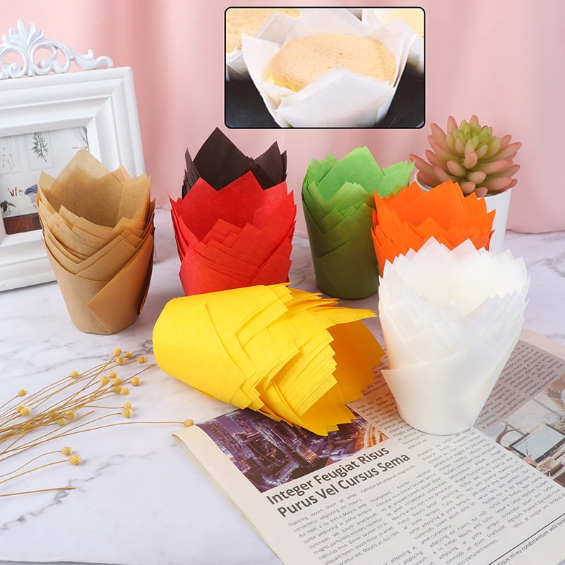 50Pcs Cupcake Wrapper Liners Muffin Tulip Case Cake Oil-proof Paper Baking Cup 