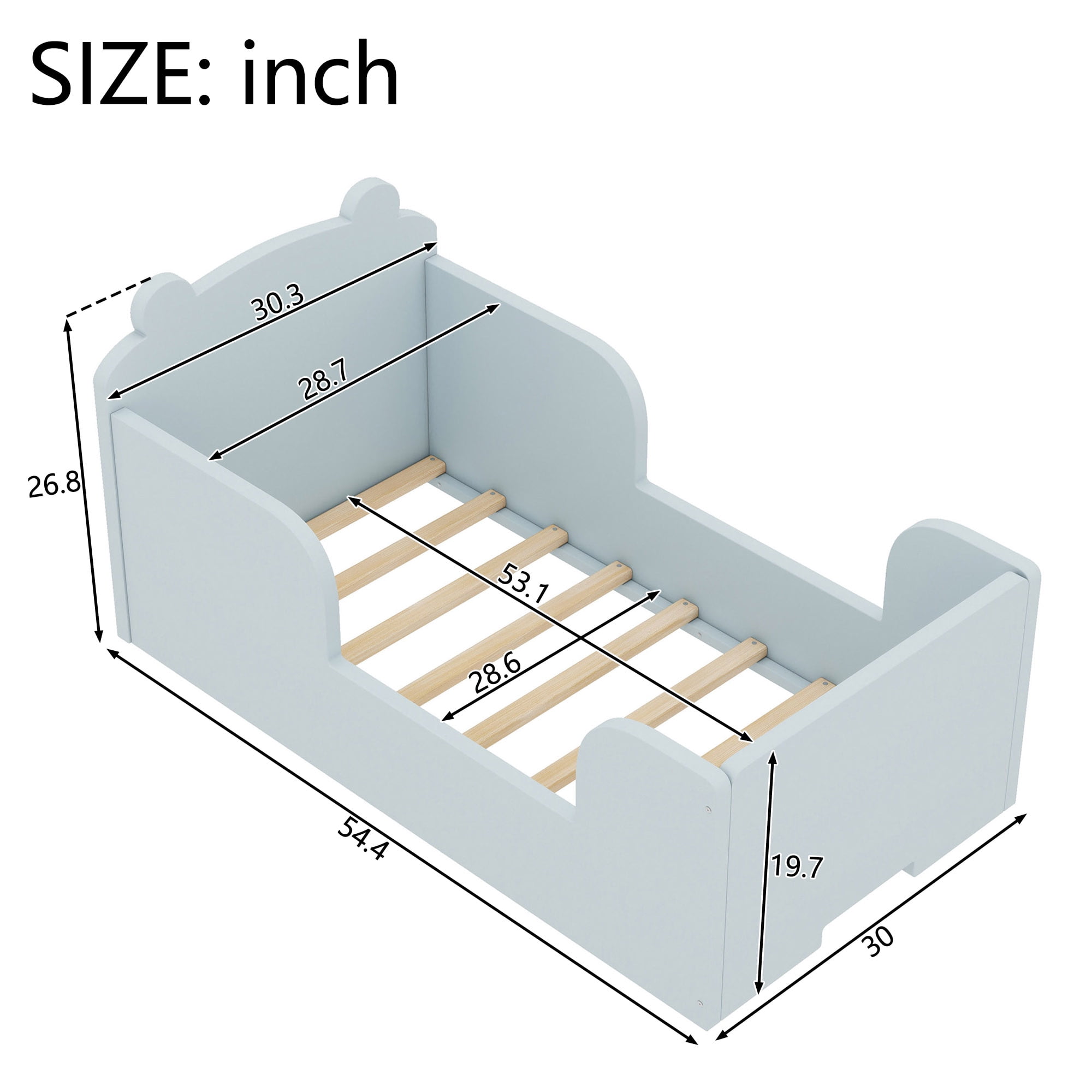 Aukfa Toddler Bed, Floor Bed Frame with Safely Rail and Bear Shape Headbroad for Kids Ages 2-6, Blue