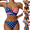 Blue, variant on Ladies Patriotic Flag Print One Piece Swimwear U Neck 4th of July Beach Swimsuit Size S-XXL