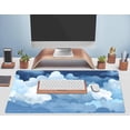 thumbnail image 5 of Aesthetic Blue and White Puffy Clouds Desk Mat, XXL Large Kawaii Blue Extended Gaming Mouse Pad with Stitched Edges, Cute Big Laptop Keyboard and Mouse Mat for Women Office Decor Mat 31.5x15.7 in, 5 of 6