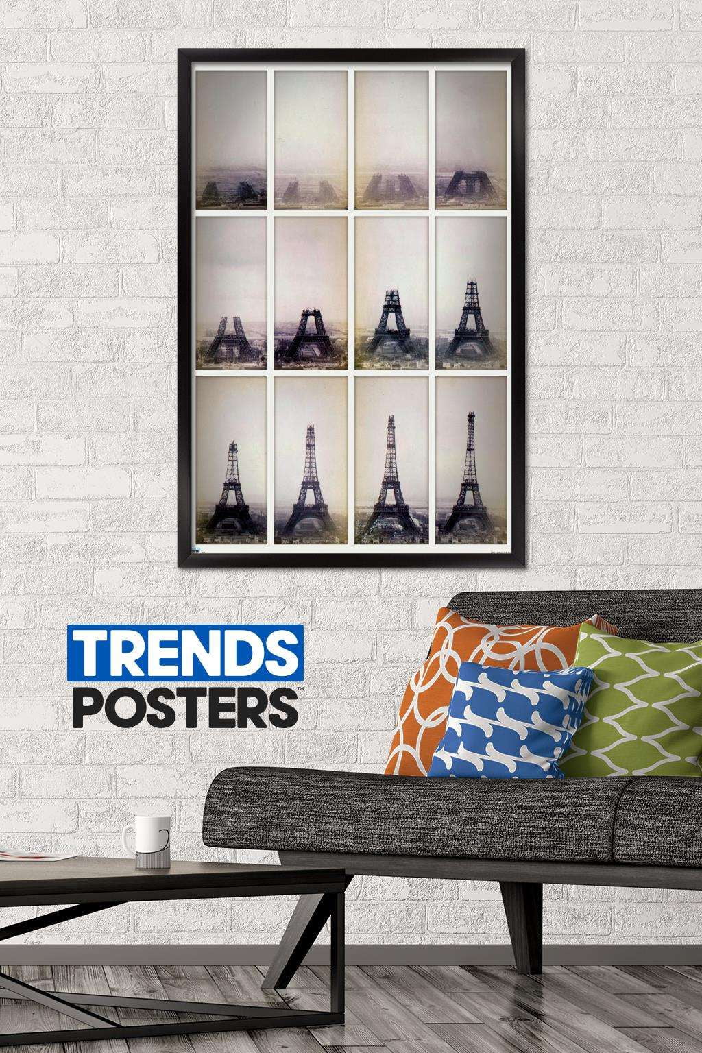 Eiffel Tower Construction Time Lapse Wall Poster, 22.375" x 34", Framed