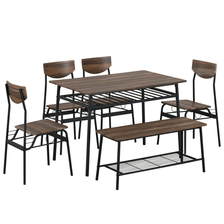 Ktaxon 6-Piece Dining Set, Natural Color, Table 43.3x27.6x29.9 in