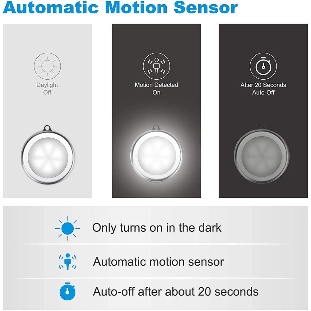 Battery Powered Ultra-Thin Touch Sensor LED Cabinet Lights, Magnet Stick-on Closet Light, LED Tap Night Lights for Kitchen, Bedroom, Stairs, Bar, Car, with Hanging rope,6 Packs, White