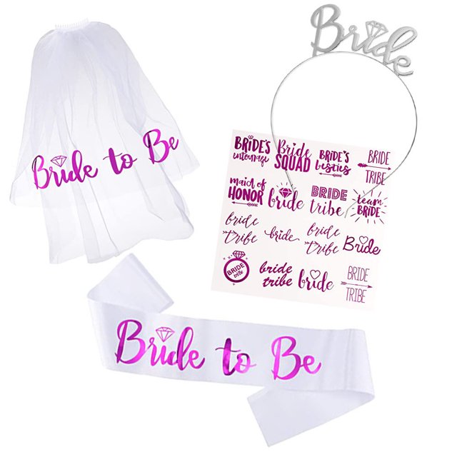 Conjunto de despedida de soltero, futura novia, velo de oro rosa bronceado, pancarta con letras, banda para el cabello, cinturón de etiqueta