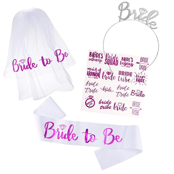 Conjunto de despedida de soltero, futura novia, velo de oro rosa bronceado, pancarta con letras, banda para el cabello, cinturón de etiqueta
