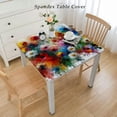 thumbnail image 2 of nygtbtfer  Tablecloth Fitted Table Cover, Elastic Tablecloths Outdoor Indoor Stretch Cloth Tablecover for Dinner, Party, Shower, Abstract Colorful Ink Painting Spring Plant White, 2 of 7