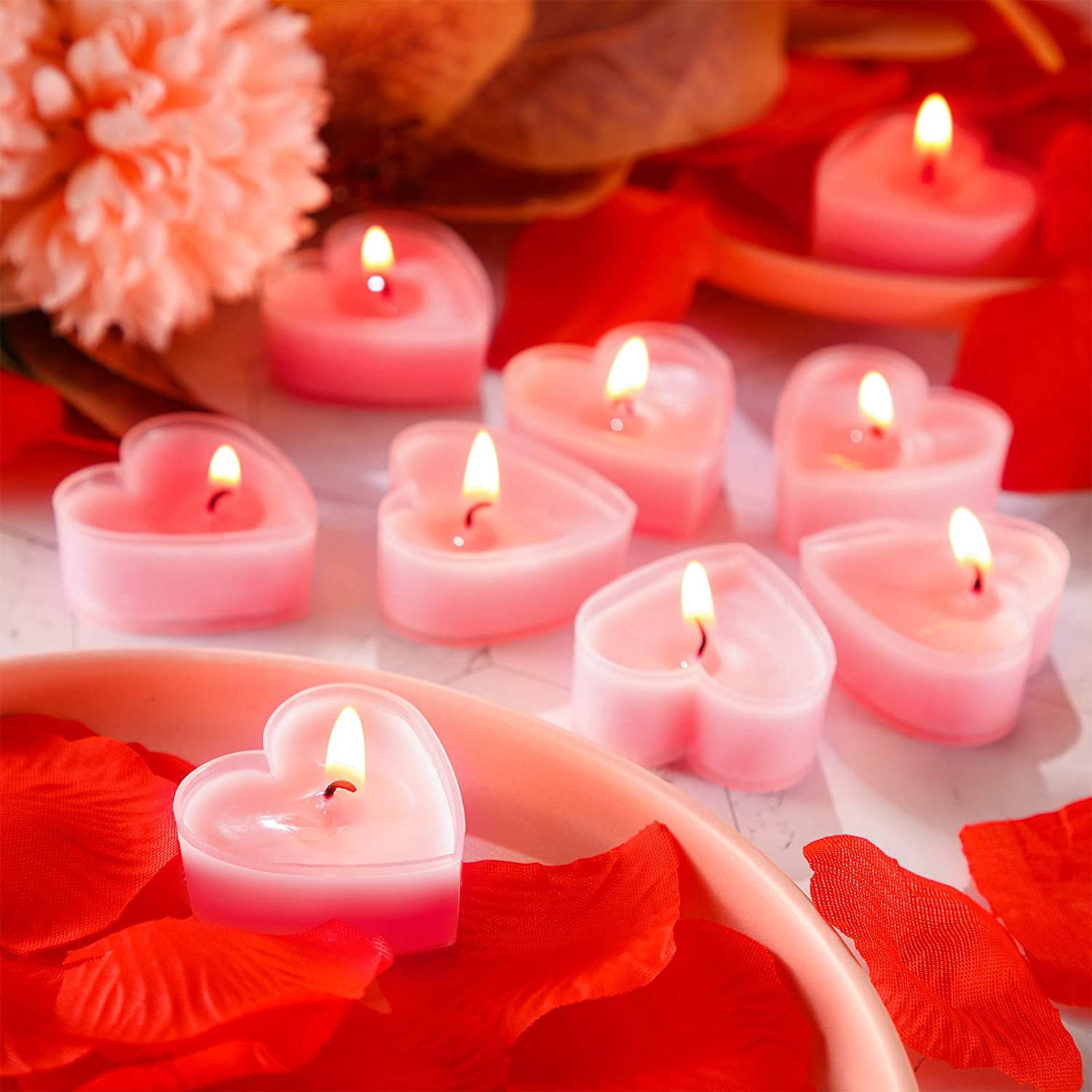 Bougies Chauffe-plat Cœur 9 Pièces - Parfum Rose Romantique Pour Saint-Valentin, Mariage