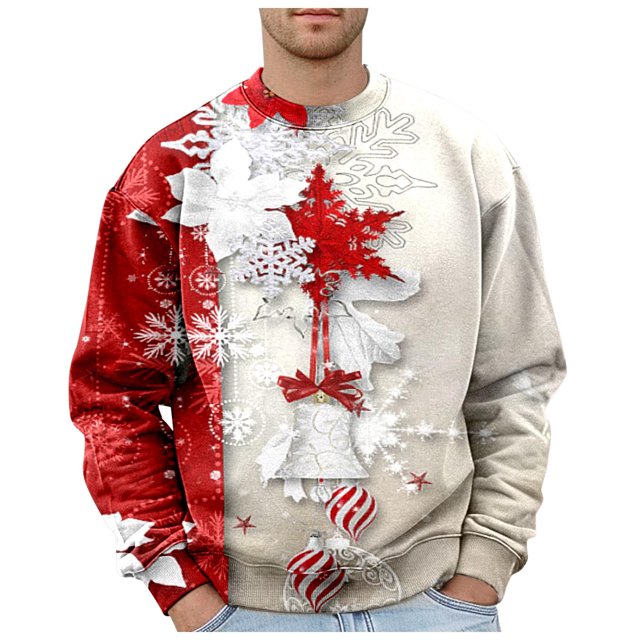 Men's Holiday Fashion Pullover Sweatshirt Hop Oversized Top Christmas Logo Print Hoodless Casual Wear Comfortable Street Style
