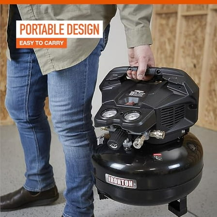 Ironton Oil-Free Pancake Compressor, 1.6 HP, 6-Gallon, 2.6/3.6 CFM