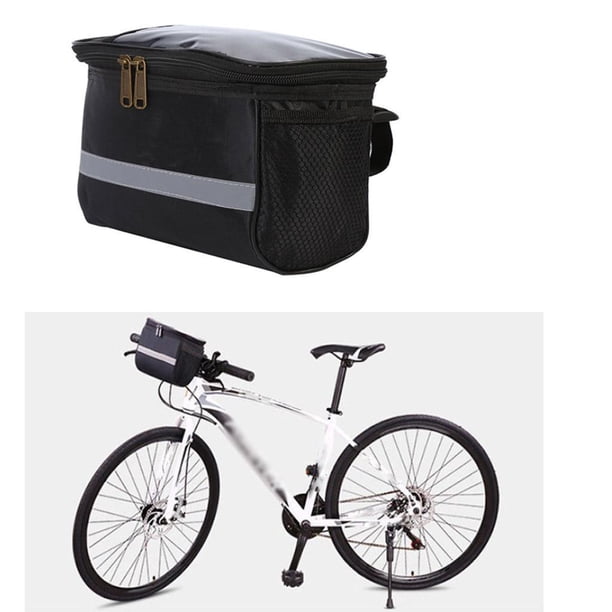 Bolsa de manillar de bicicleta Bolsa de almacenamiento de tubo delantero Bolsa de bicicleta de viaje impermeable Negro Cola bolsas de manillar de bicicleta