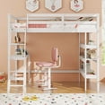 thumbnail image 4 of Gymax Twin Size Solid Wood Loft Bed w/ Desk & Bookshelves Ladder & Guardrails White, 4 of 10