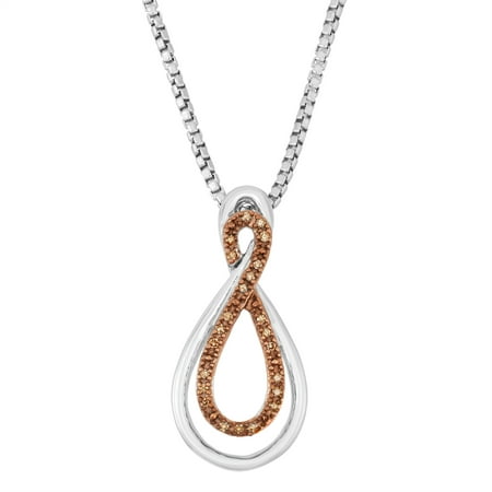 Beaux Bijoux Sterling Silver Two-Tone White & Chocolate Diamond Infinity Pendant with 17 + 3 Chain .04 cttw