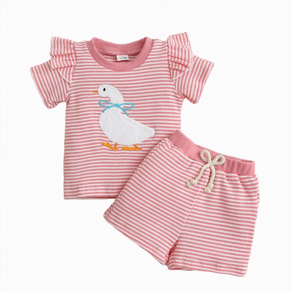 Kogui Toddler Girls Summer Outfits Toddler Girl Clothes Cute Print Outfits Ruffle Tops Shorts 2-Piece Set 3 6 9 12 18 24 Months 2T 3T 4T (Red,12-18 Months)