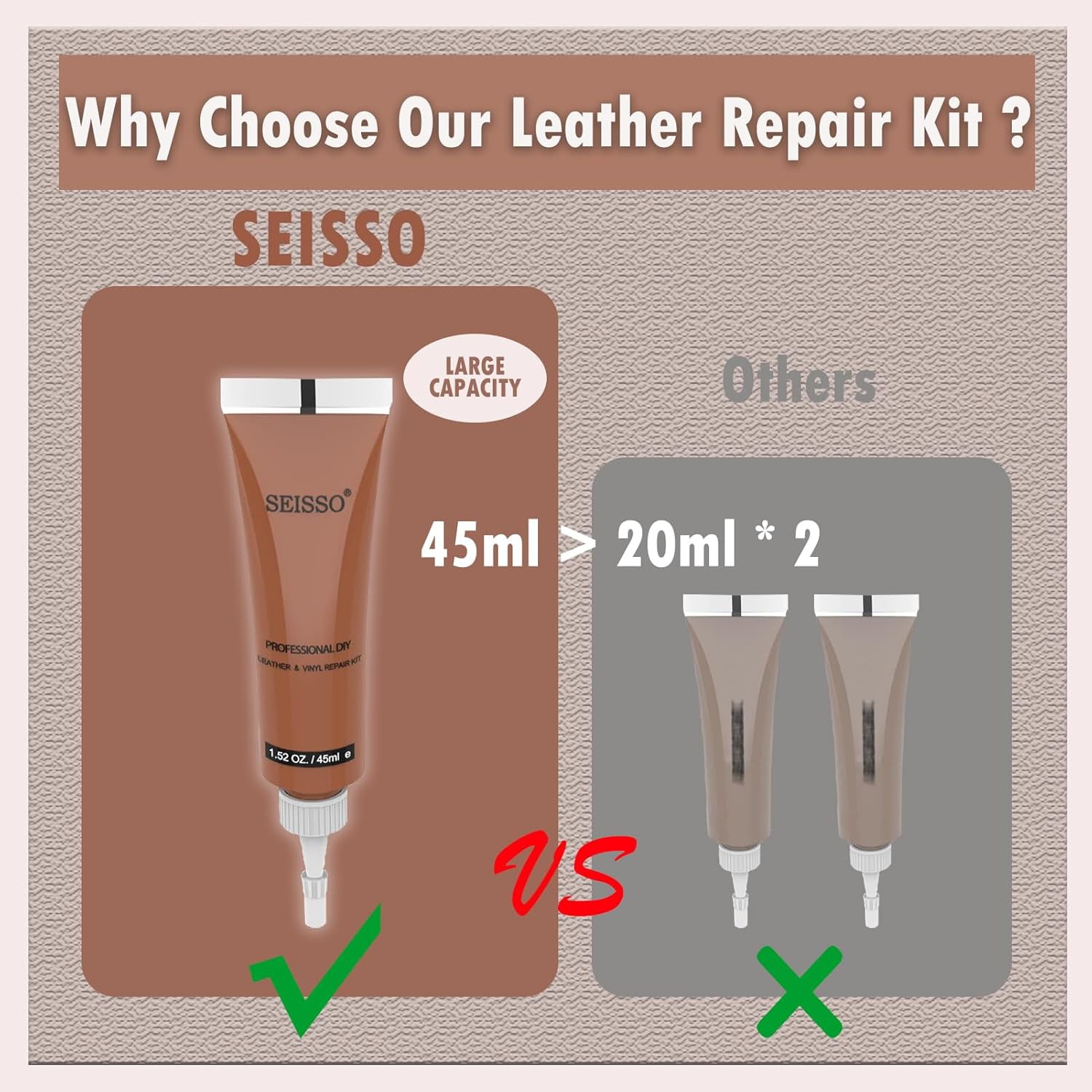 Leather Repair Kit for Furniture, Vinyl Car Interior Leather Dye with Mink Oil, Leather Filler Restore for Sofa Couch Cat Scratches Vinyl Seat
