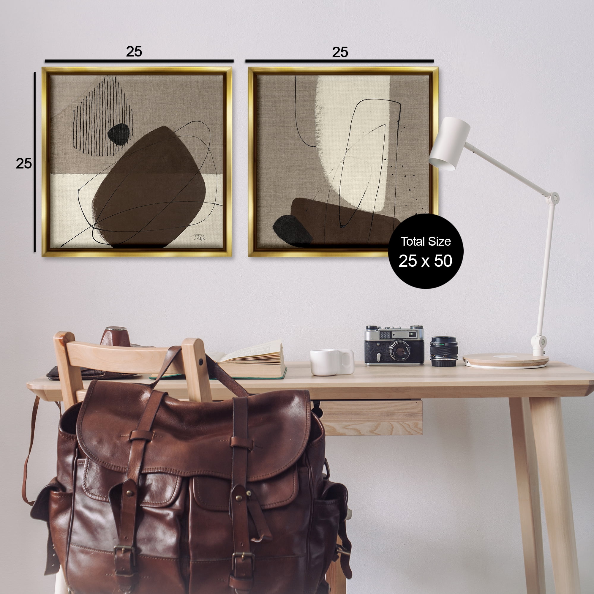 Stupell Industries Brown Hidden Lines Abstract Painting Gold Floater Framed Canvas Art Print Wall Art, 25 x 25, Set of 2