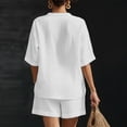 thumbnail image 4 of ZIXKCGDSE Women 2 Piece Linen Short Sets V Neck Pullover Shirt and Shorts Summer Outfits Size M, 4 of 4