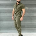 thumbnail image 2 of LISTHA Mens Casual Overalls,Short Sleeve Zip Up Coverall Basic Work Wear Casual Slim Fit Jumpsuit Construction Pants Army Green L, 2 of 5