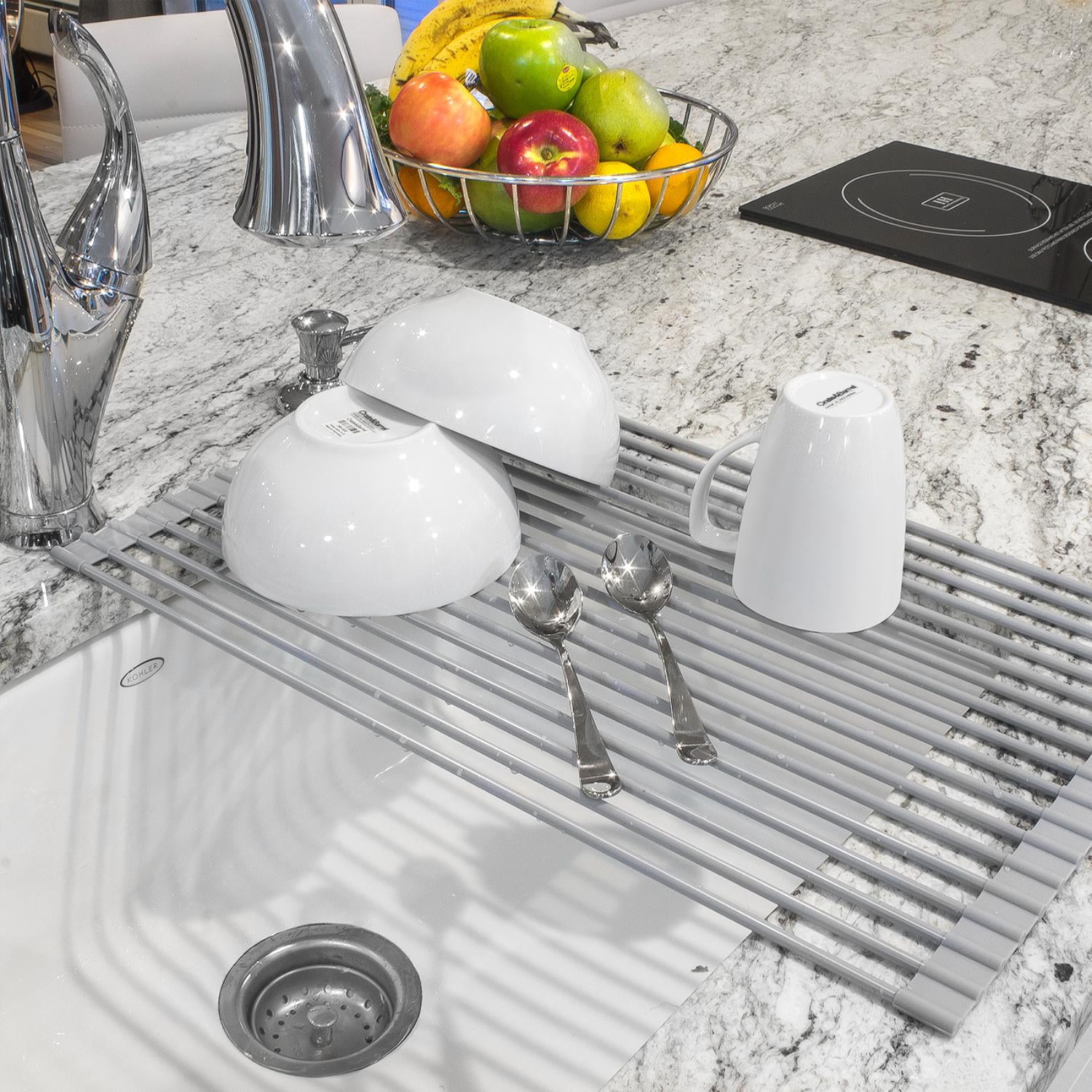 Sorbus Roll-Up Dish Drying Rack Over Sink, Stainless Steel Dish Drainer for Dishes, Fruits & Veggies