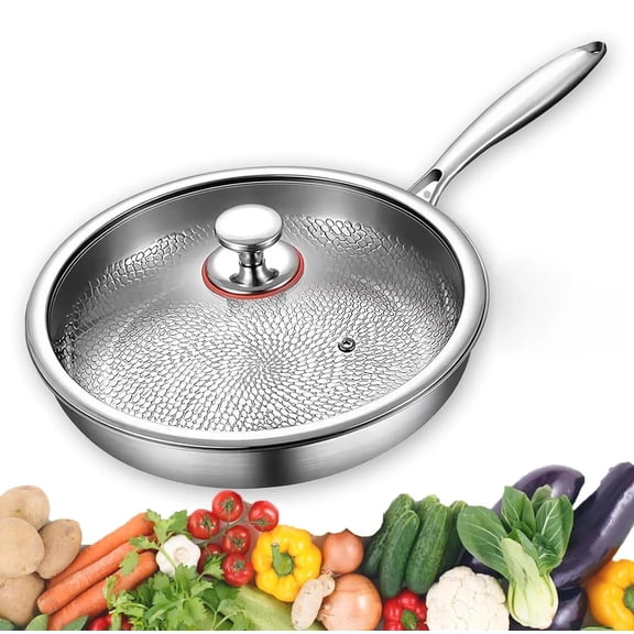 Siraatskitchen Titanium Pan, Titanium Hammered Pan Pro with Lid, 2026 UltraPure Nonstick Frying Pans for Cooking, Multifunctional Pots and Pans Set Non Stick 10.23in With cover