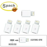 Lightning to Micro USB Adapter Micro USB to Lightning Adapter White, 5 Pack