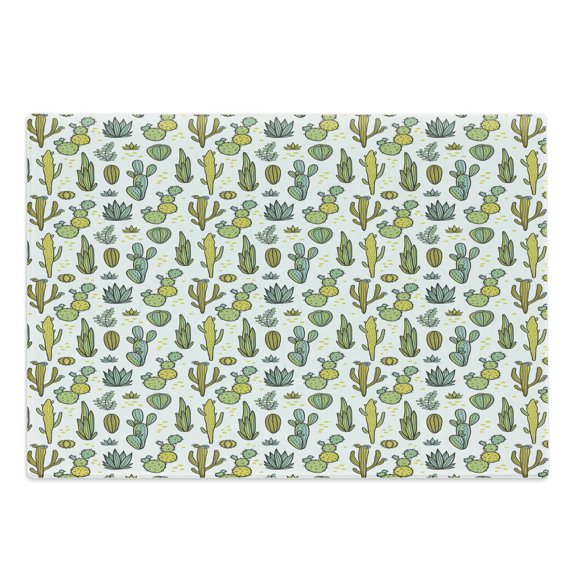 Cactus Cutting Board, Hand Draw Foliage Pattern Botanical Inspired Floral Tropical Elements, Decorative Tempered Glass Cutting and Serving Board, Large Size, Green Reseda Green, by Ambesonne