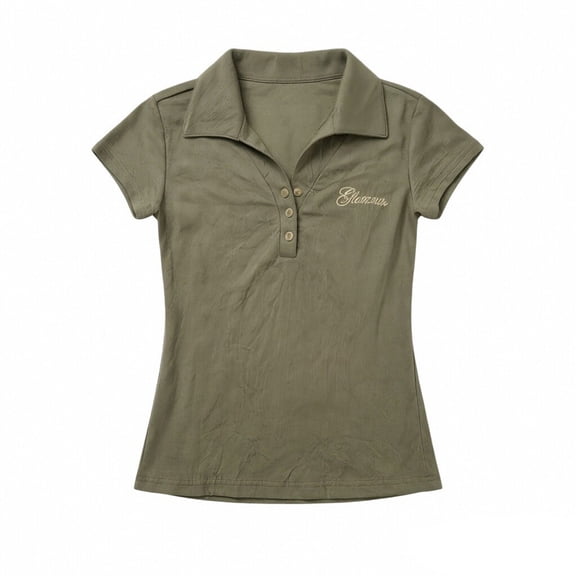 Vintage Alt Tees Grunge Polo Shirts Unisex 2000s Short Sleeve Collared Tops Army Green M