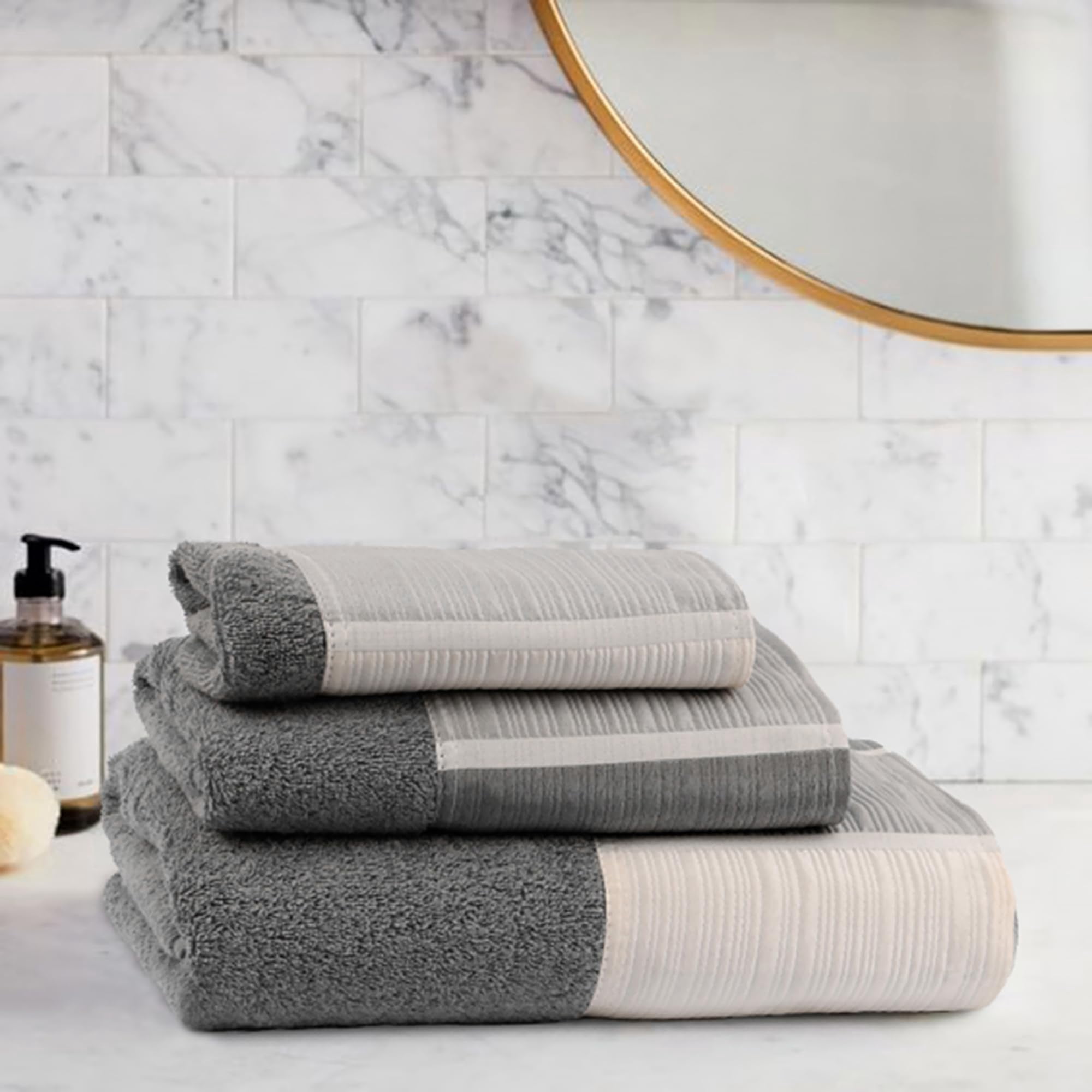 Zahari Home Modern Line Towel Set - 3-Piece Bath Ensemble with Unique Design - Luxury Bath, Hand, and Wash Towels - Contemporary Decor for Beautiful Bathroom