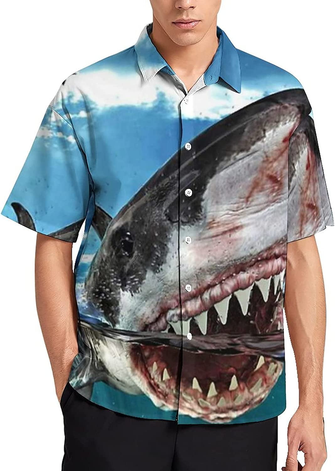 Ferocious Shark Men's Shirt Button Down Short Sleeve Hawaiian