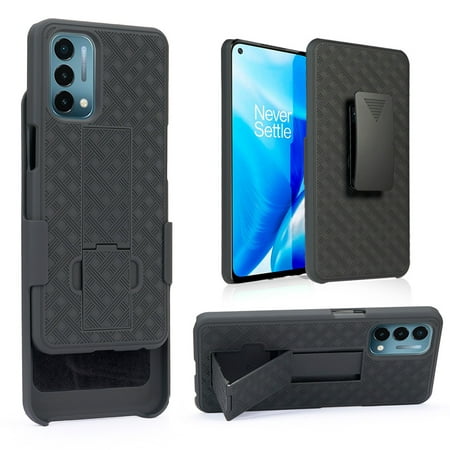 Compatible for OnePlus Nord N200 5G Case with Tempered Glass Screen Protector Belt Clip Holster Protection Phone Cover [Black]