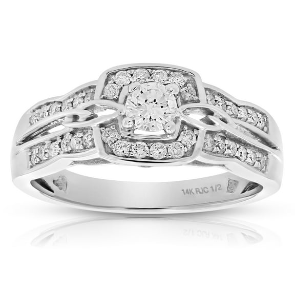 Vir Jewels 1/2 CTTW Diamond Engagement Ring for Women 14K White Gold Cushion Halo Bridal