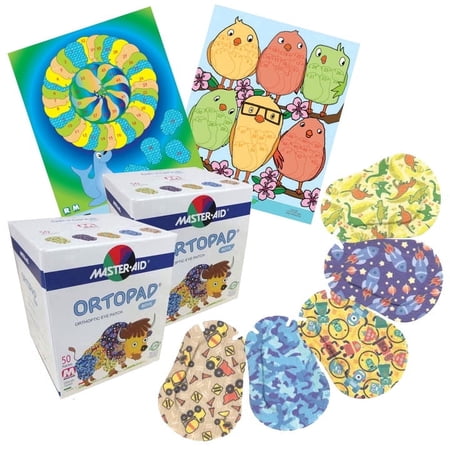 Ortopad® Bamboo 100-pack for Boys, Medium size, Adhesive Eye Patches, 2 boxes + 2 posters