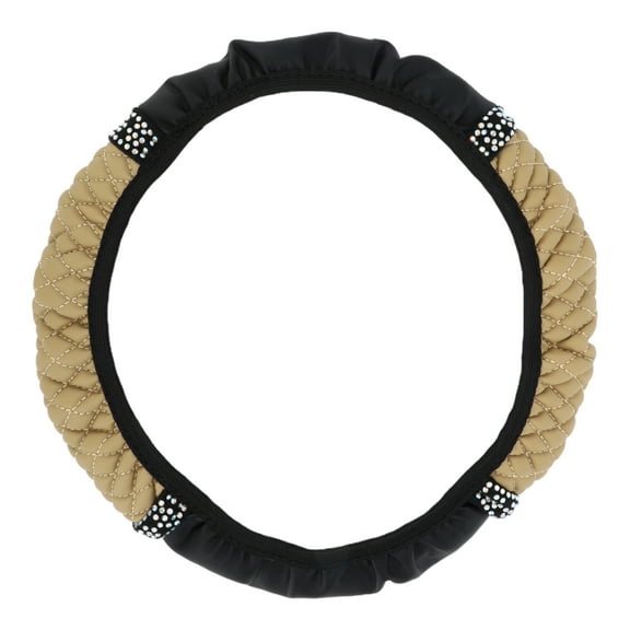 Unique Bargains Steering Wheel Cover 14.6"-15" Car Faux Crystal Steering Wheel Cover Faux Leather Beige 1 Pc