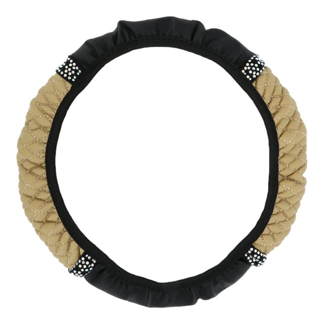Cubierta de volante Unique Bargains 14.6"-15" Cubierta de volante de cristal falso de coche de cuero sintético beige 1 Pc