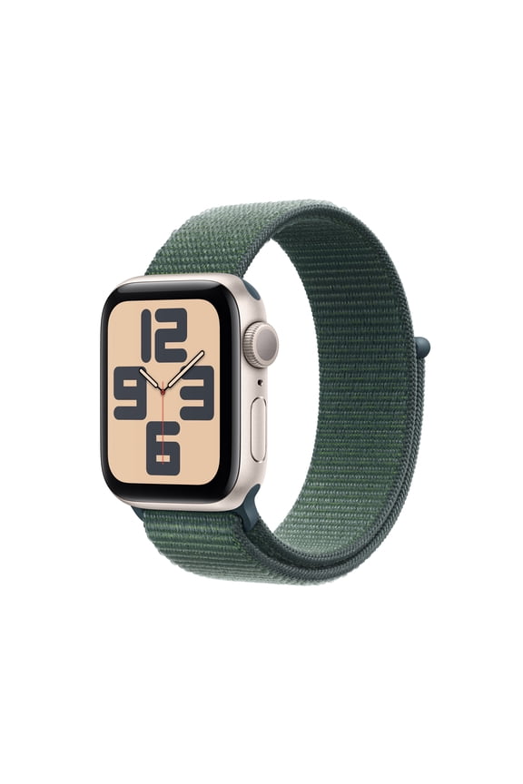 Open Box Apple Watch SE (2nd Gen) [GPS 40mm] Smartwatch with Starlight Aluminum Case with Lake Green Sport Loop
