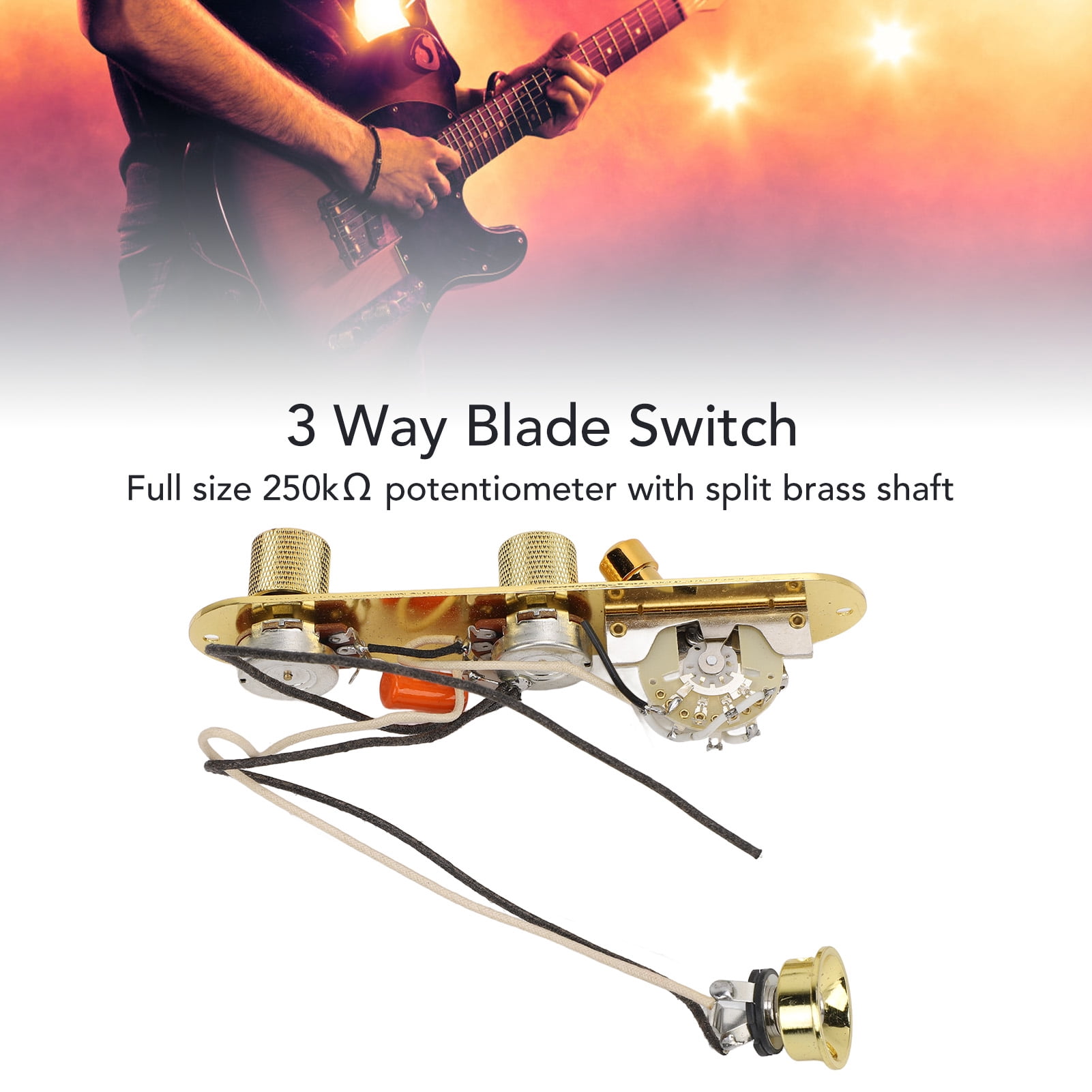 YAHHU Prewired Guitar Control Plate Replacement Parts with 5 Way Switch 250K Potentiometers Volume Tone Controls Plate for Telecaster Electric Guitars, High Precision Assembly, Gold, 9.45 inches