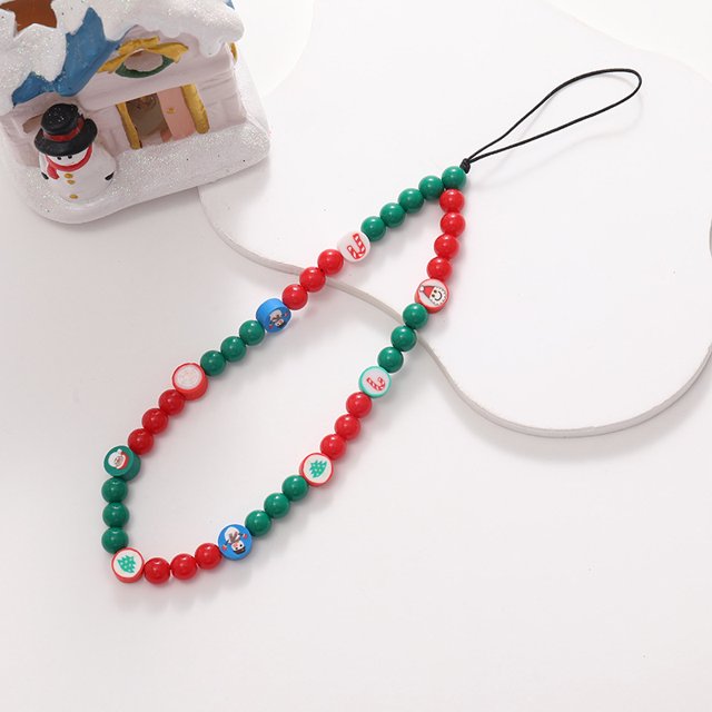 Cadena para teléfono móvil de la serie navideña de Yilian, colgante de árbol de Navidad corto con cuentas de Papá Noel, correa para la muñeca, cadena antipérdida