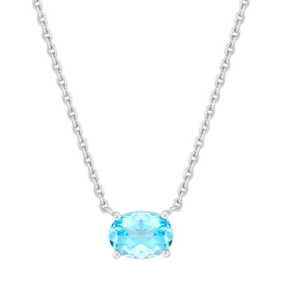 Brilliance Fine Jewelry Oval Blue Topaz Necklace in Sterling Silver