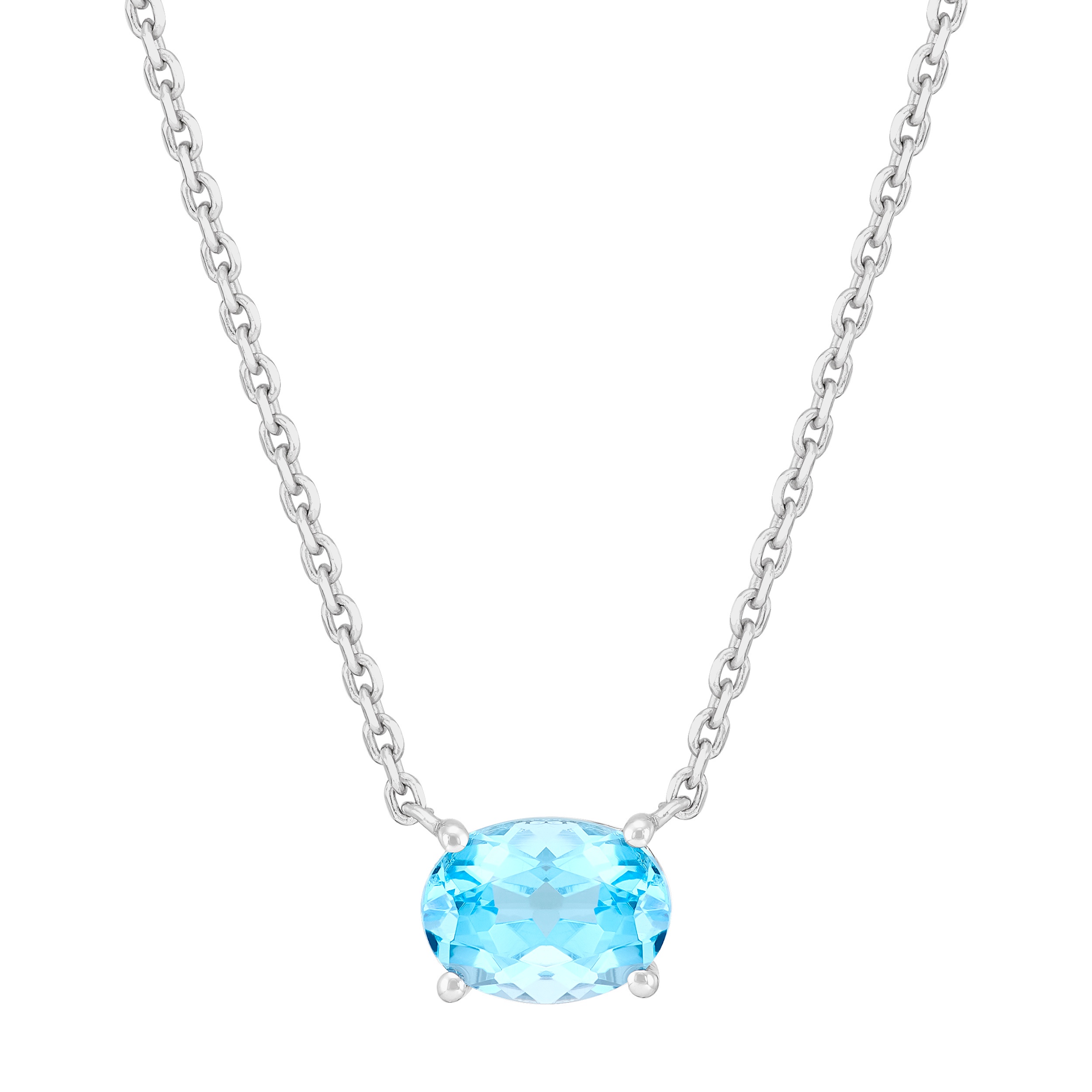 Brilliance Fine Jewelry Oval Blue Topaz Necklace in Sterling Silver