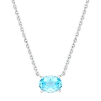 Brilliance Fine Jewelry Oval Blue Topaz Necklace in Sterling Silver