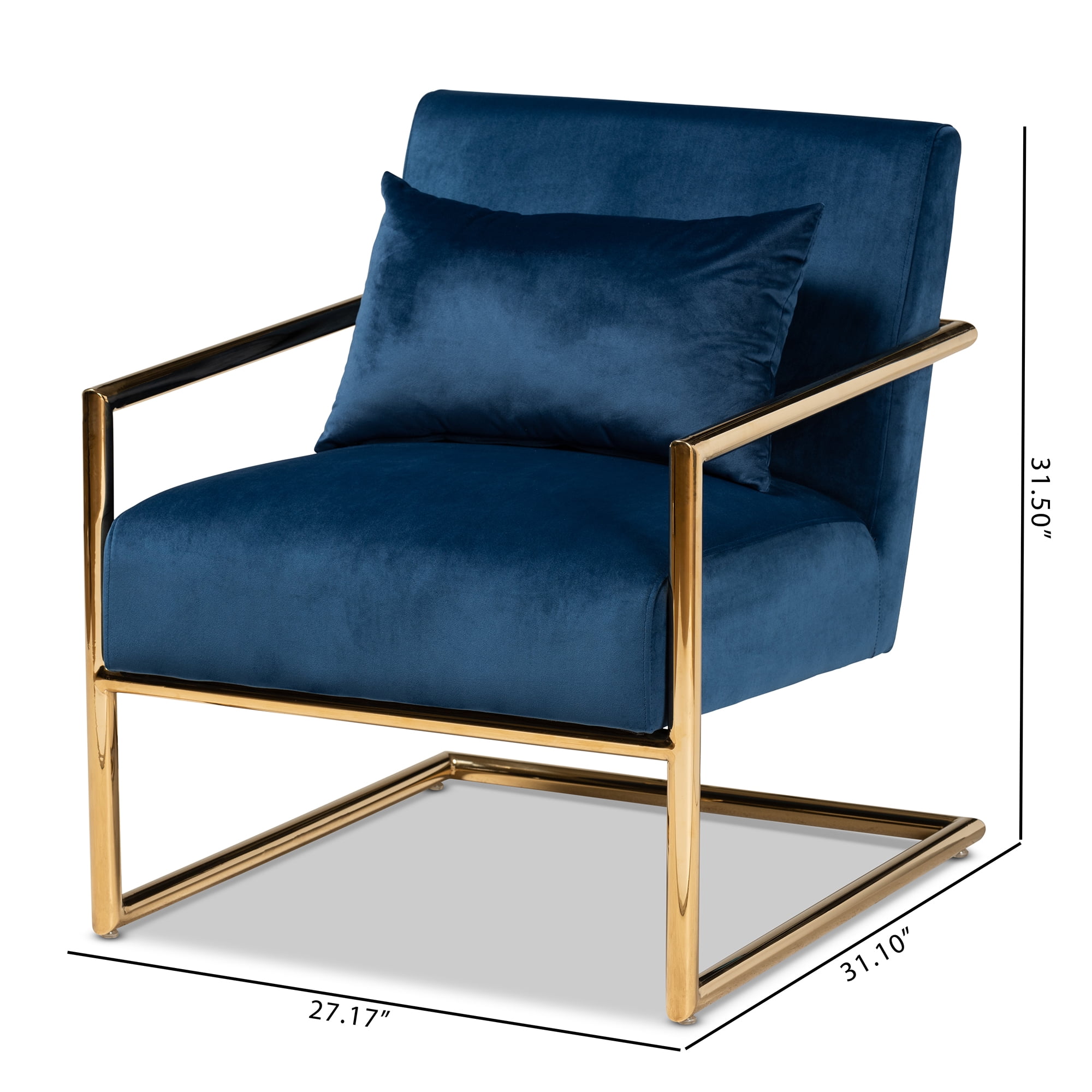 Baxton Studio Mira Glam and Luxe Navy Blue Velvet Fabric Upholstered Gold Finished Metal Lounge Chair