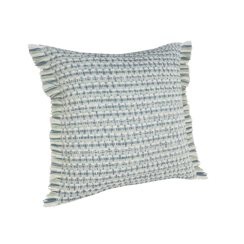Ox Bay Interwoven Coastal Fringed Indoor/Outdoor Throw Pillow, 24" Square, Blue / Green - image 2 of 9