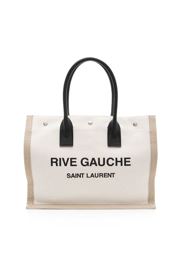 Pre-Owned Saint Laurent Canvas Calfskin Rive Gauche Small Tote