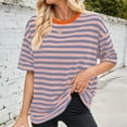 thumbnail image 4 of Olyvenn Women Oversized Striped Color Block Short Sleeve Crew Neck T-Shirts Casual Loose Pullover Tops Summer Tee Shirt Orange M, 4 of 6