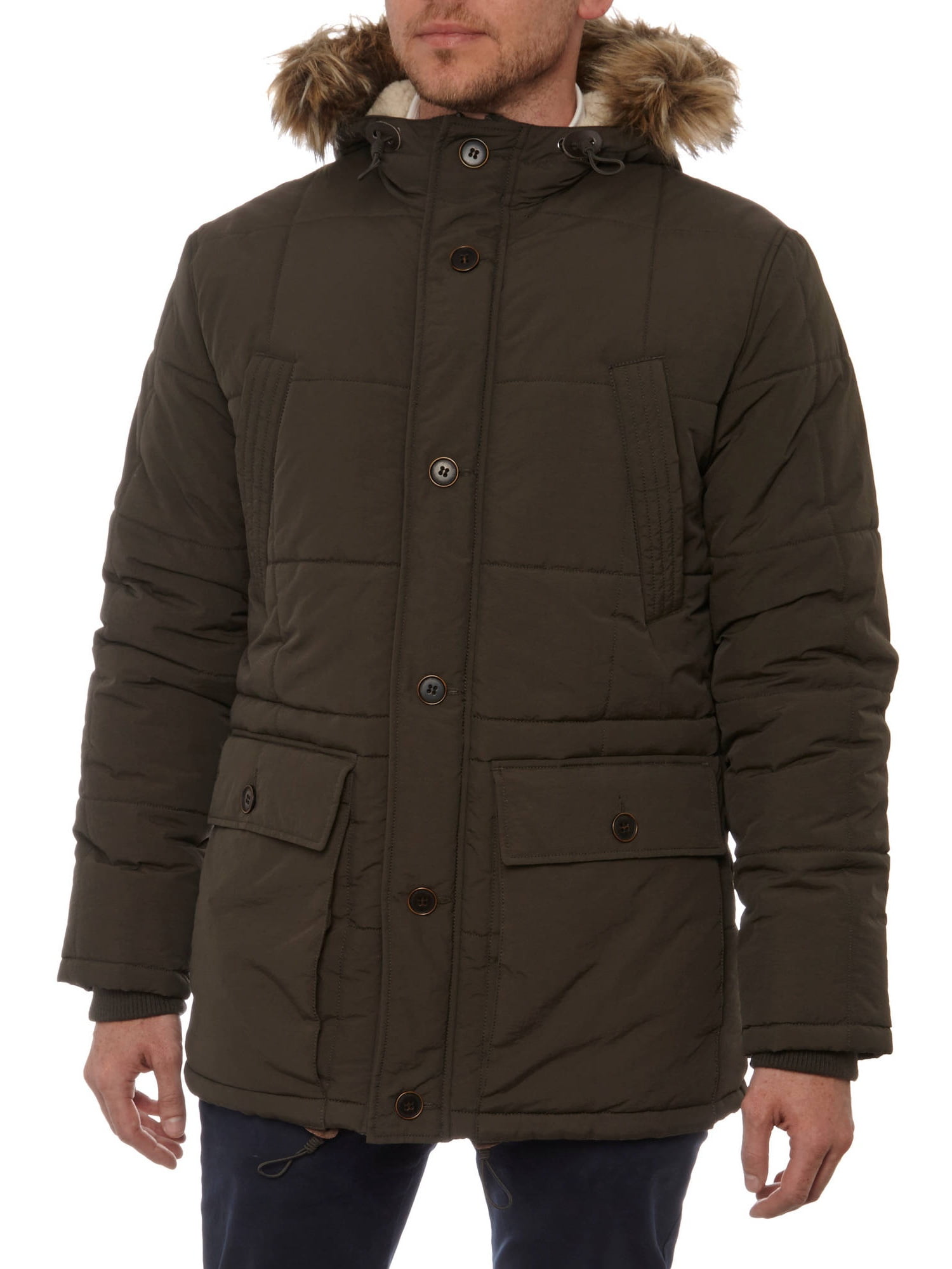 Puffer Coat with Faux Fur Hood 