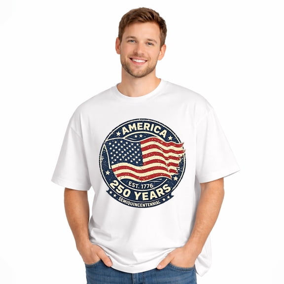 america 250 badge Patriotic American 250th Anniversary Commemorative T-shirt 1776–2026 Adult T-shirt, Soft Pure Cotton Short Sleeve Independence Day Graphic T-shirt