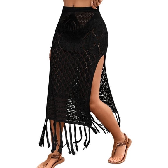 SWSMCLT Women's Cableknit Cover Up Spring Break Bottoms Cool Chic All Seasons Elastic Light Beach Skirt Casual Bathing Suit Black 4-6