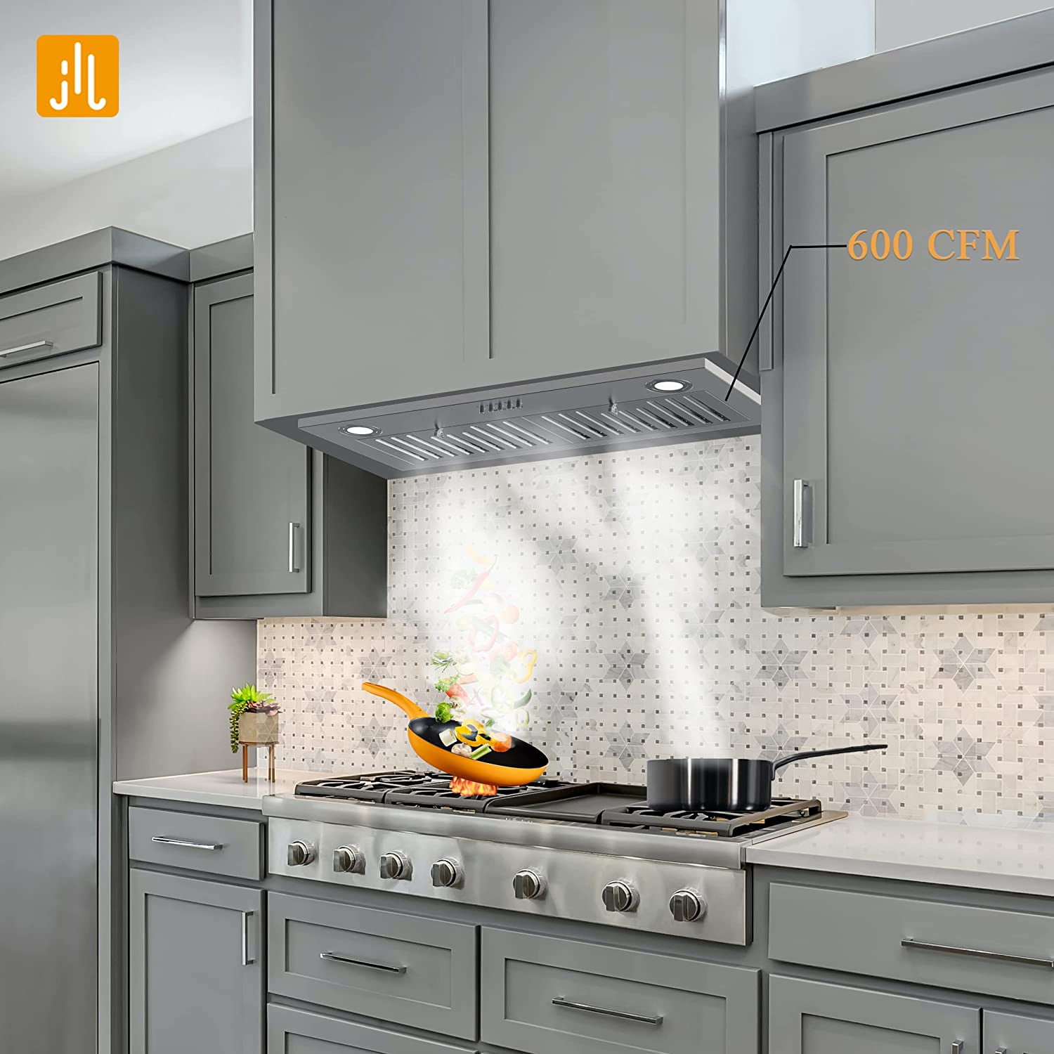 Range Hood 30 inch Built-in Insert Cooker Hood 600CFM Powerful Exhaust Vent Fan Built-in Kitchen Stove Hood w/Front Button Controls and Front LED Lights,Baffle Filters,Ducted/ductless Convertible Duc