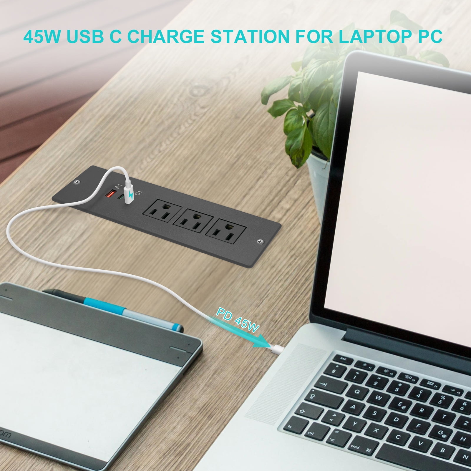 45W Recessed Power Strip USB C for Laptop,Flush Mount Desk Power Outlets 3 AC Outlets 3 USB Ports Flat Plug Extension Cord Built in Sofa Table Cabinet Nightstand Couch